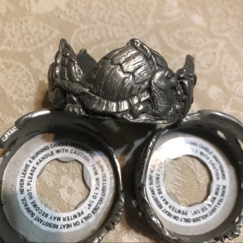 Encore USA made Pewter turtle tea light holder set of‎ 3